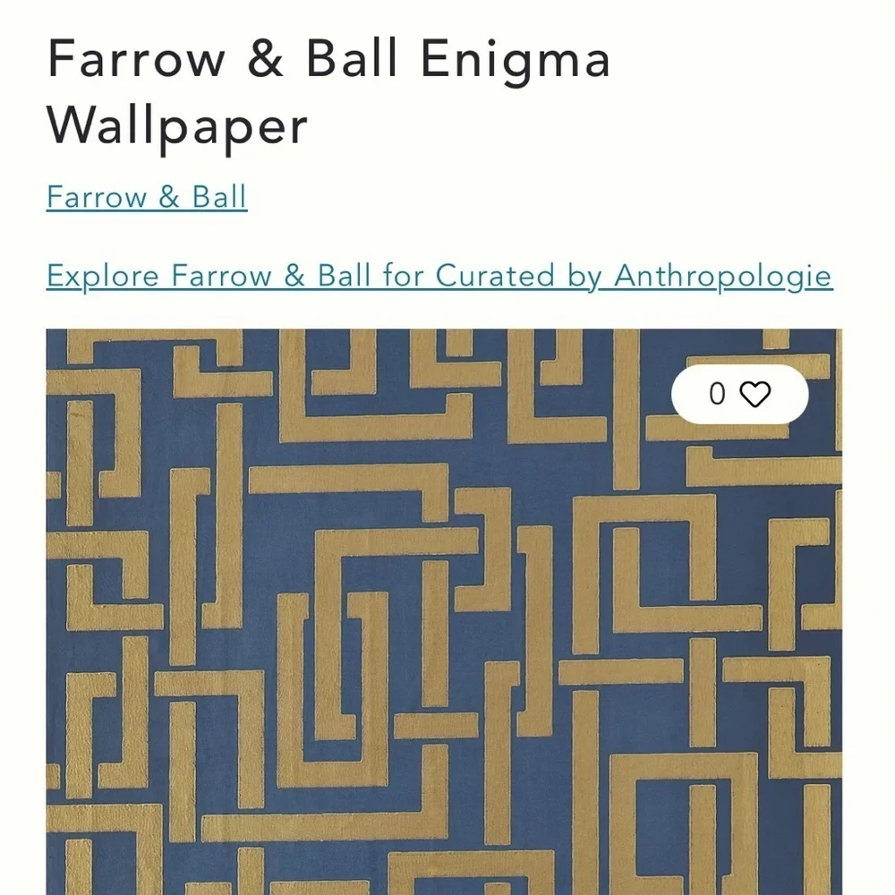 Anthropologie Farrow & Ball Enigma Wallpaper NWT